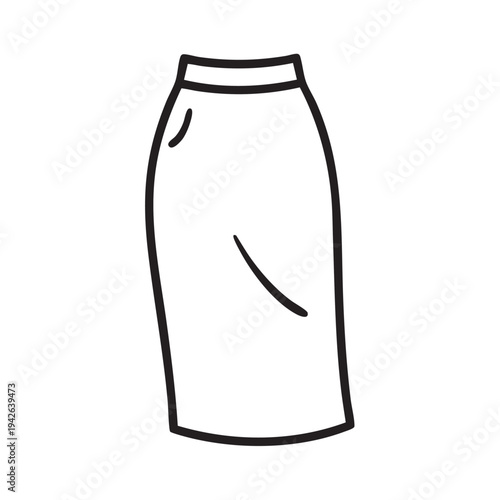 Simple black and white vector illustration graphic design of a knee length straight skirt suitable for casual or business wear