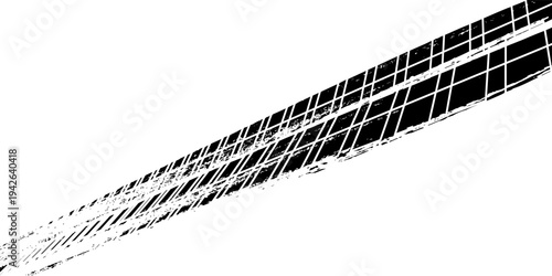 Tire track. Car, bike, motorcycle tyre mark with grunge effect isolated on white background. Wheel footprint on the road. Top view of rubber protector mark