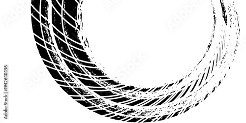 Tire track. Car, bike, motorcycle tyre mark with grunge effect isolated on white background. Wheel footprint on the road. Top view of rubber protector mark