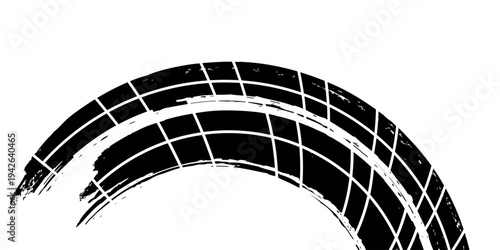 Tire track. Car, bike, motorcycle tyre mark with grunge effect isolated on white background. Wheel footprint on the road. Top view of rubber protector mark