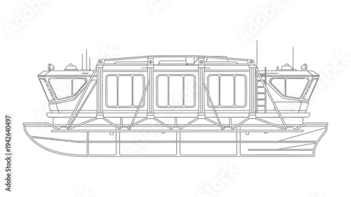 Industrial Maritime Vessel: A meticulously crafted outline of a marine vessel, showcasing its structural design and nautical elements.