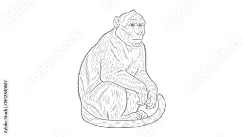 Contemplative Primate: A sketch depicts a thoughtful monkey in a seated pose, its gaze suggesting introspection and a sense of calm.