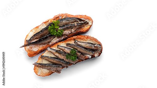 Sandwich with sprats isolated on white background. High quality photo