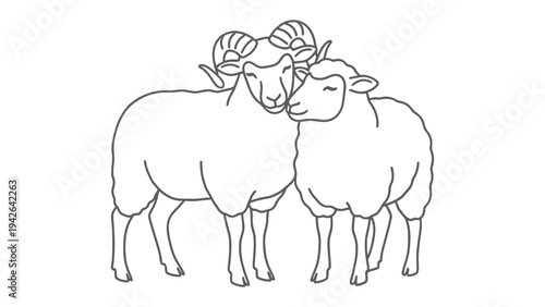 Gentle Embrace: A heartwarming depiction of two sheep, tenderly embracing, their bond of affection evident through gentle smiles and shared intimacy.