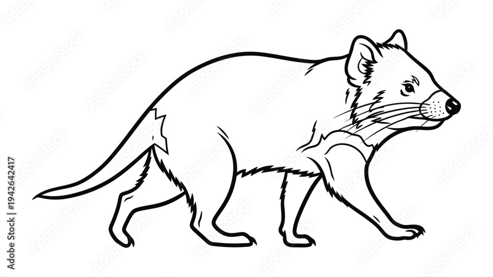 Fototapeta premium Tasmanian Devil Line Drawing: A detailed line drawing of a Tasmanian devil, highlighting its unique features and iconic stance.