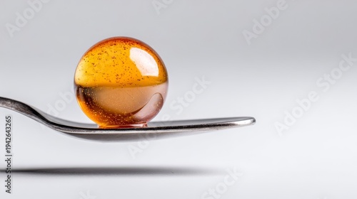 Golden Honey Sphere Perfectly Formed on Spoon Tip