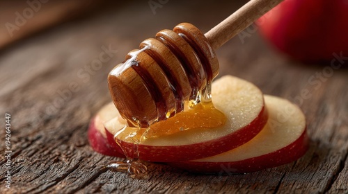 Honey Drips Onto Ripe Apple Slices