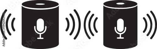 Smart Speaker Icon with Sound Waves, Voice Control and Technology Concept