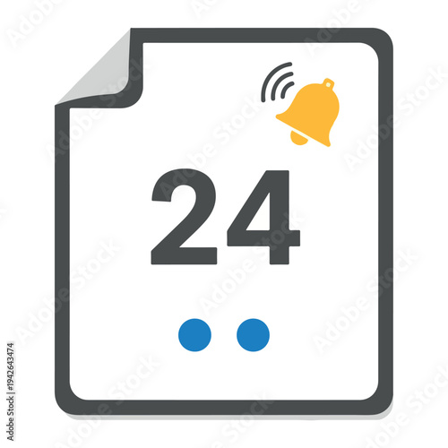 Notification alert icon with 24 hour timer and bell symbol