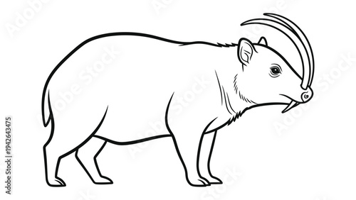 Illustration of a Saola: A detailed, monochrome line art illustration of the Saola, showcasing its distinctive horns and unique features.