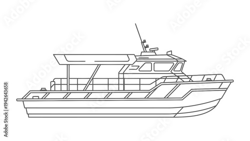 Vessel Outline: A streamlined vessel featuring the clean lines in minimalist vector design. Its simple silhouette emphasizes maritime innovation.