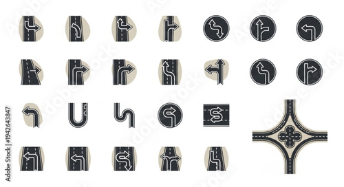 Road Junctions and Turns - A Collection of Graphic Icons.