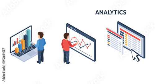 Isometric business analysis with data visualization and analytics