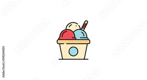 Ice Cream Sundae Cup Line art bold abstract gradient color illustration
