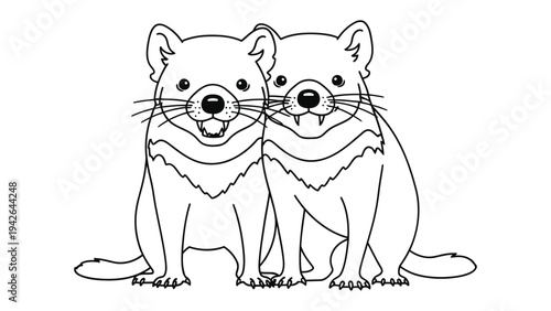 Devils' Duo: Two Tasmanian devils, captured in a stark black and white illustration, each a unique portrayal. 