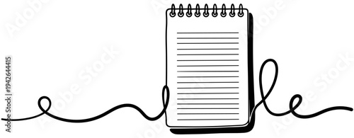 Spiral notebook open with lined pages on flat surface illustration. none editable strokes