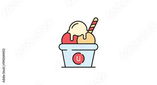 Ice Cream Sundae Cup Line art clean contemporary abstract color vector