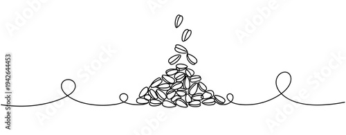 Seeds piling while falling onto surface with continuous line. none editable strokes
