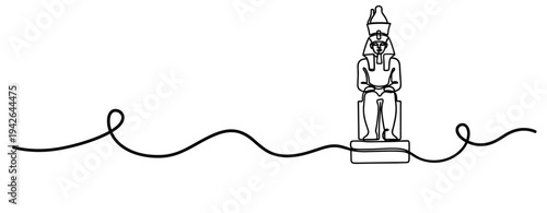 Seated pharaoh statue depicted on continuous line drawing. none editable strokes
