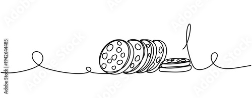 Cookies arranged in stacked row on single continuous line illustration. none editable strokes