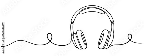 Headphones lying connected by continuous line across page. none editable strokes