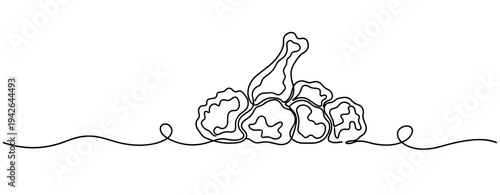 Chicken drumstick pile arranged on continuous line surface. none editable strokes