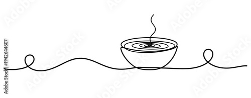 Bowl releasing steam on continuous line illustration. none editable strokes