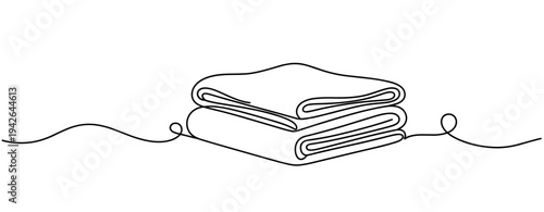 Folded towels stacked in continuous line on plain background. none editable strokes
