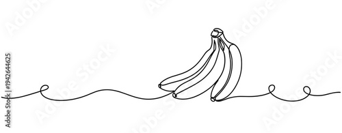 Bunch of bananas illustrated in continuous line on surface. none editable strokes