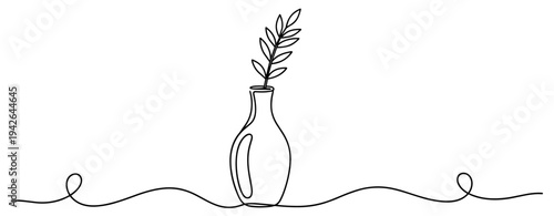 Vase holding branch on continuous line minimal drawing. none editable strokes