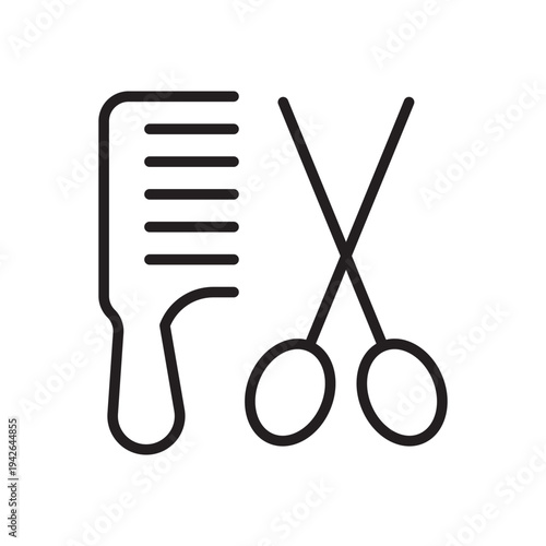 Hair salon line icon with comb and scissors representing barber services and hairdressing