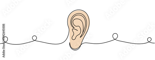 Human ear depicted in continuous line on white background
