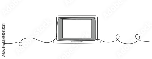 Laptop connected and idle with cable on plain white background