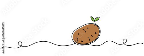 Sprouting potato rolling on continuous line background