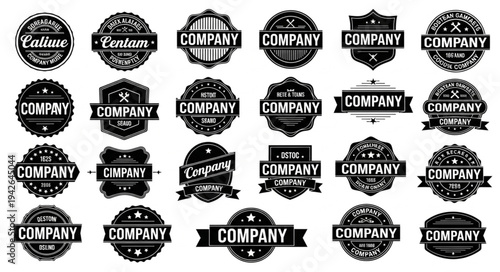 Collection of vintage company logos and emblems with various designs and typography.