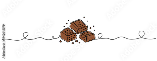 Chocolate pieces crumbled on decorative line background