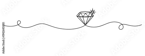 Diamond resting on continuous line minimalist horizontal composition