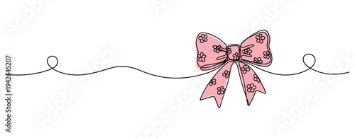 Pink bow tied on continuous line across white background