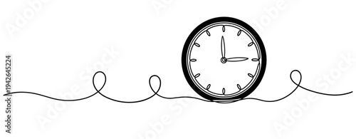 Clock resting on continuous line minimalist white background