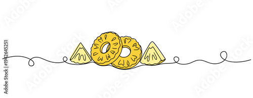 Pineapple slices arranged with wedges on white background