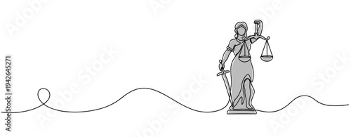 Blindfolded justice statue holding scales and sword on white background