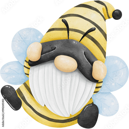 Photos Cute Watercolor Bee Gnome Costume Character Clipart.