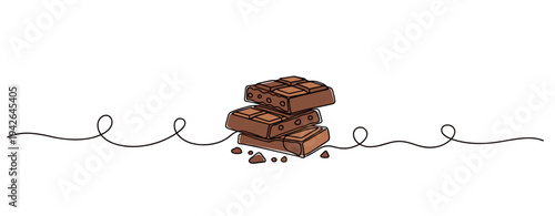 Chocolate bars stacked with crumbs on continuous line surface