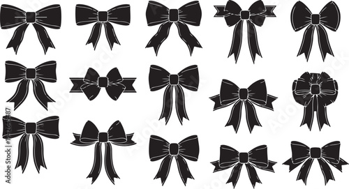 Collection of black bows with ribbons and silver accents