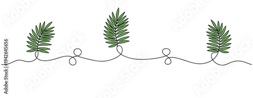 Palm leaves arranged in continuous line botanical pattern