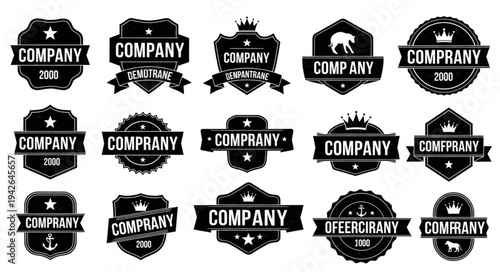 Collection of vintage company logos with various shapes and designs.