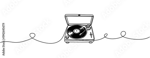 Record player spinning vinyl in minimal continuous line art