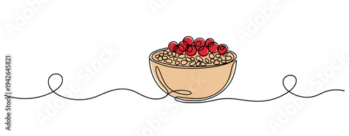 Bowl of cereal topped with berries on continuous line