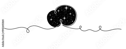 Abstract cloud filled with star field drawn in continuous line