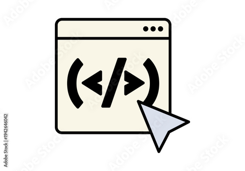 Ventana de navegador con etiquetas de código y cursor de ratón para desarrollo web